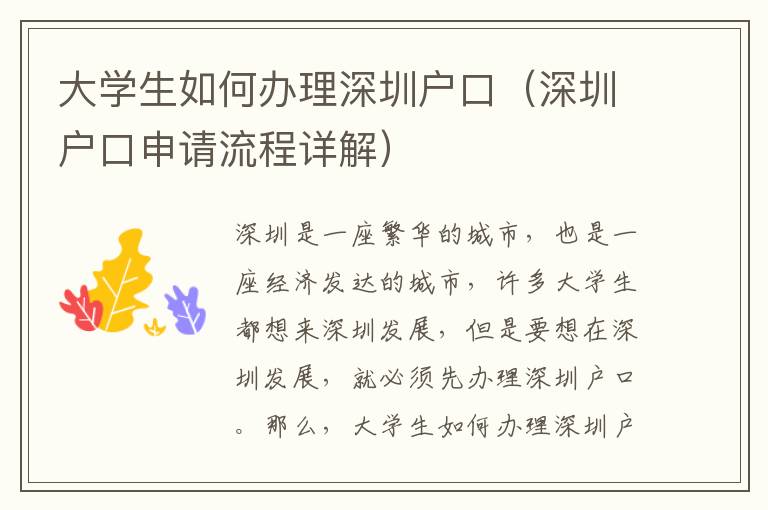 大學(xué)生如何辦理深圳戶口（深圳戶口申請(qǐng)流程詳解）