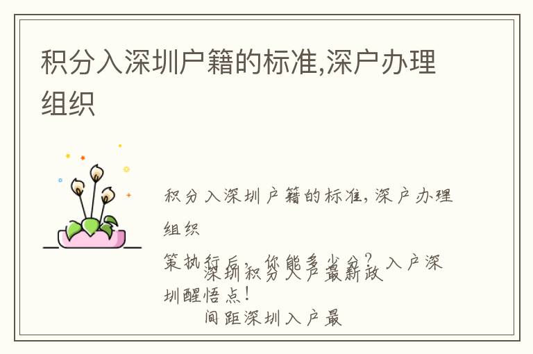 積分入深圳戶籍的標(biāo)準(zhǔn),深戶辦理組織