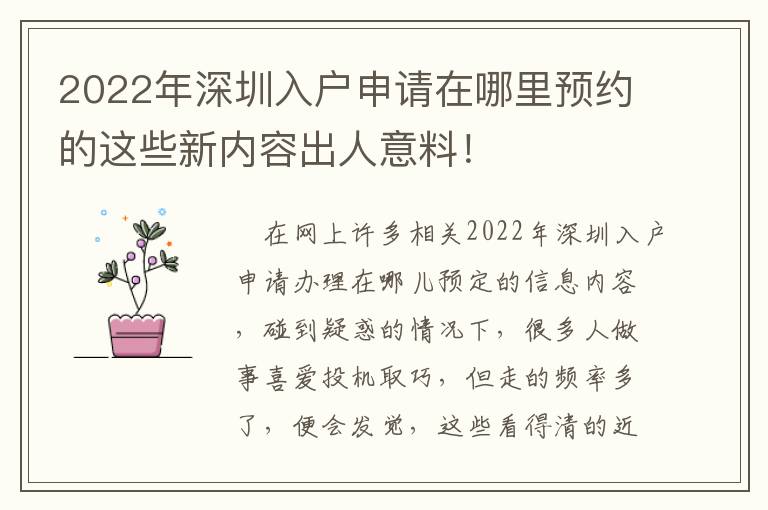 2022年深圳入戶申請(qǐng)?jiān)谀睦镱A(yù)約的這些新內(nèi)容出人意料！