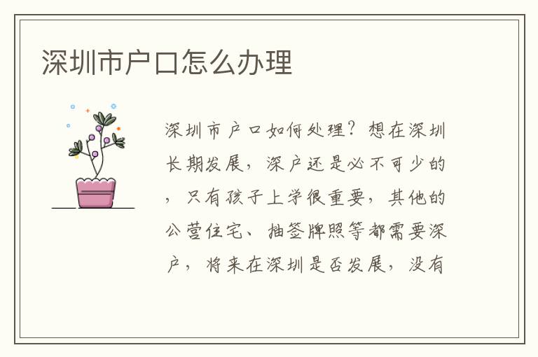深圳市戶口怎么辦理