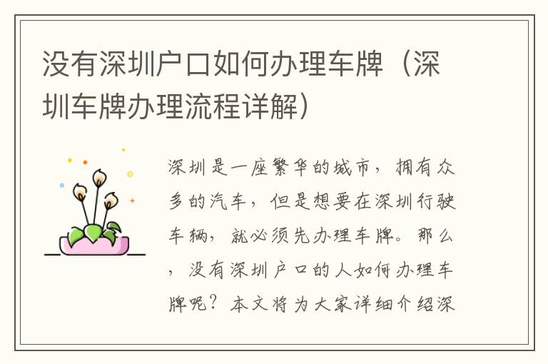 沒(méi)有深圳戶口如何辦理車牌（深圳車牌辦理流程詳解）