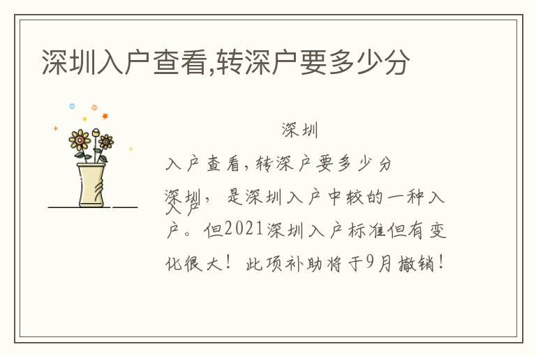 深圳入戶查看,轉(zhuǎn)深戶要多少分