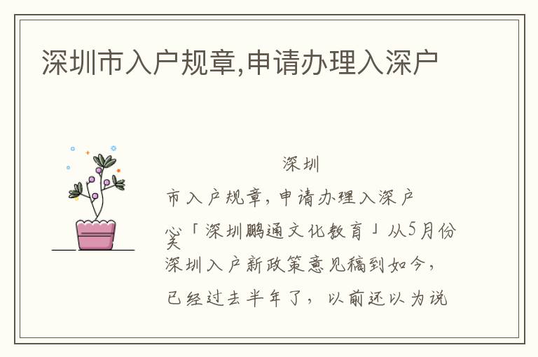 深圳市入戶規(guī)章,申請辦理入深戶