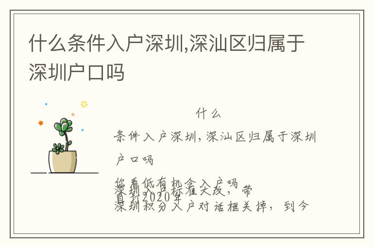 什么條件入戶深圳,深汕區(qū)歸屬于深圳戶口嗎