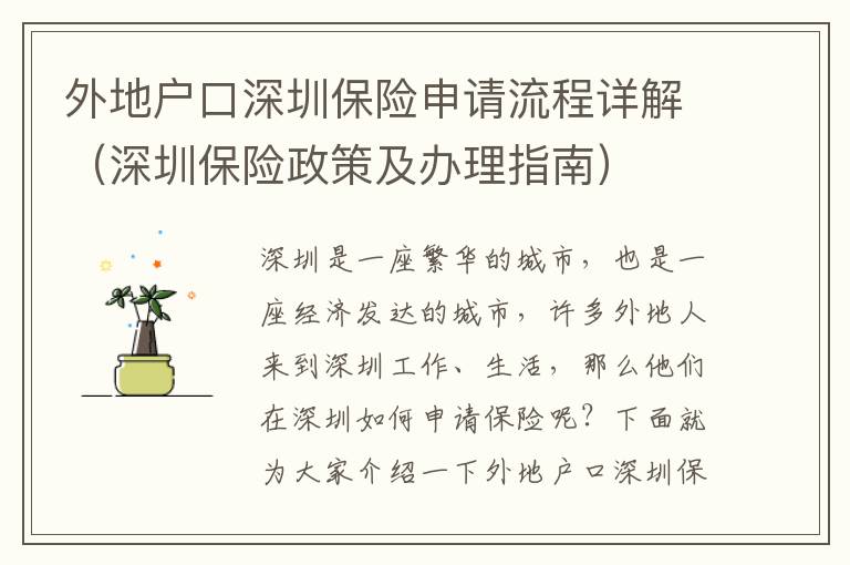 外地戶(hù)口深圳保險(xiǎn)申請(qǐng)流程詳解（深圳保險(xiǎn)政策及辦理指南）