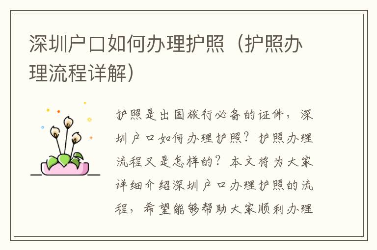 深圳戶口如何辦理護照（護照辦理流程詳解）