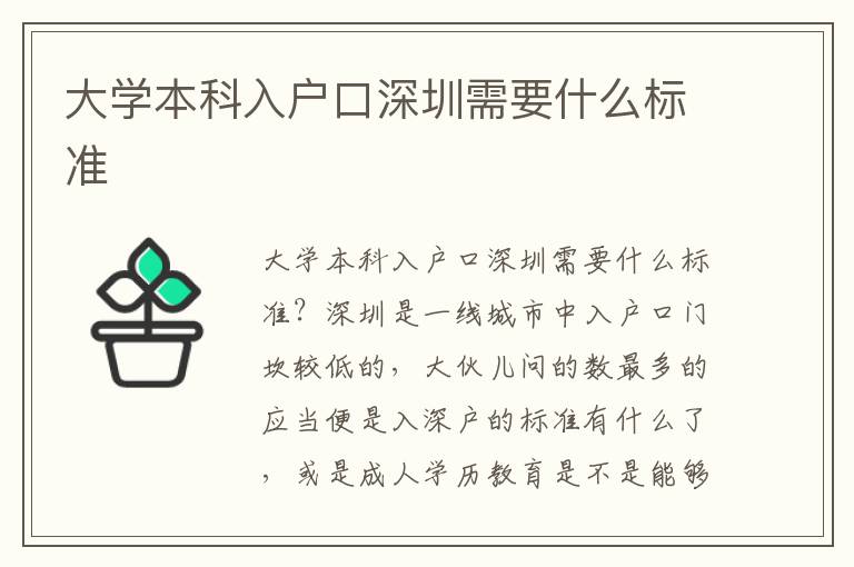 大學(xué)本科入戶口深圳需要什么標(biāo)準(zhǔn)