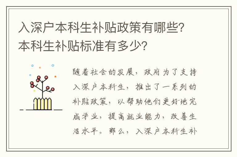 入深戶本科生補(bǔ)貼政策有哪些？本科生補(bǔ)貼標(biāo)準(zhǔn)有多少？