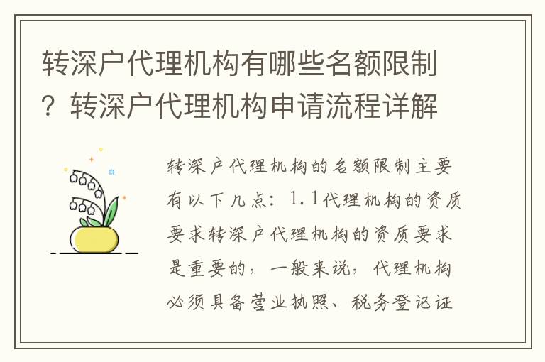 轉(zhuǎn)深戶代理機(jī)構(gòu)有哪些名額限制？轉(zhuǎn)深戶代理機(jī)構(gòu)申請(qǐng)流程詳解