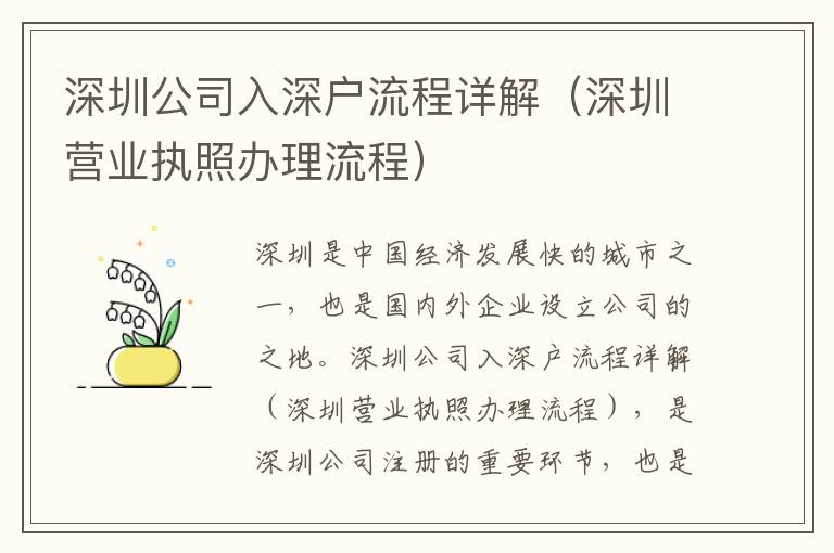 深圳公司入深戶流程詳解（深圳營(yíng)業(yè)執(zhí)照辦理流程）