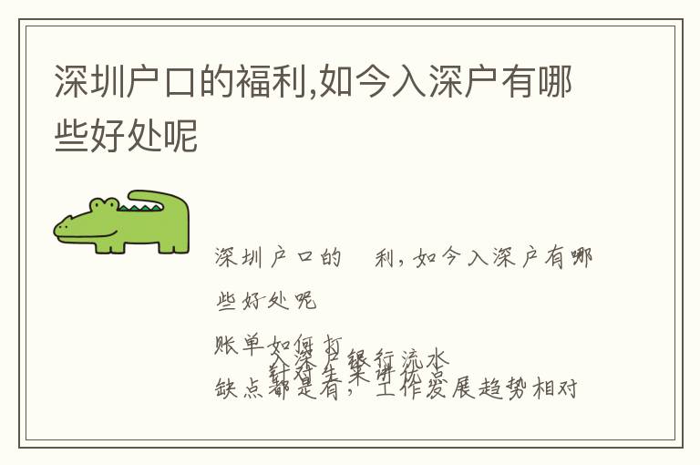 深圳戶口的褔?yán)?如今入深戶有哪些好處呢