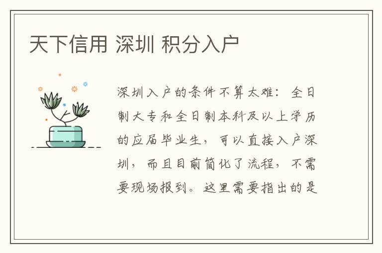 天下信用 深圳 積分入戶