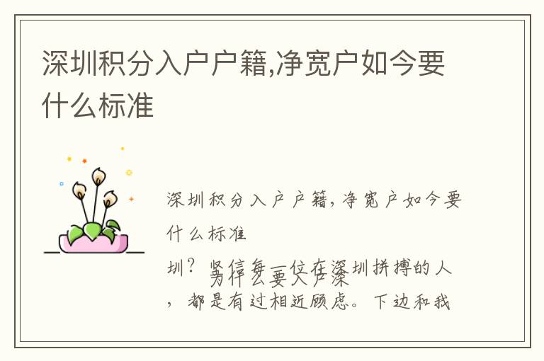 深圳積分入戶戶籍,凈寬戶如今要什么標(biāo)準(zhǔn)