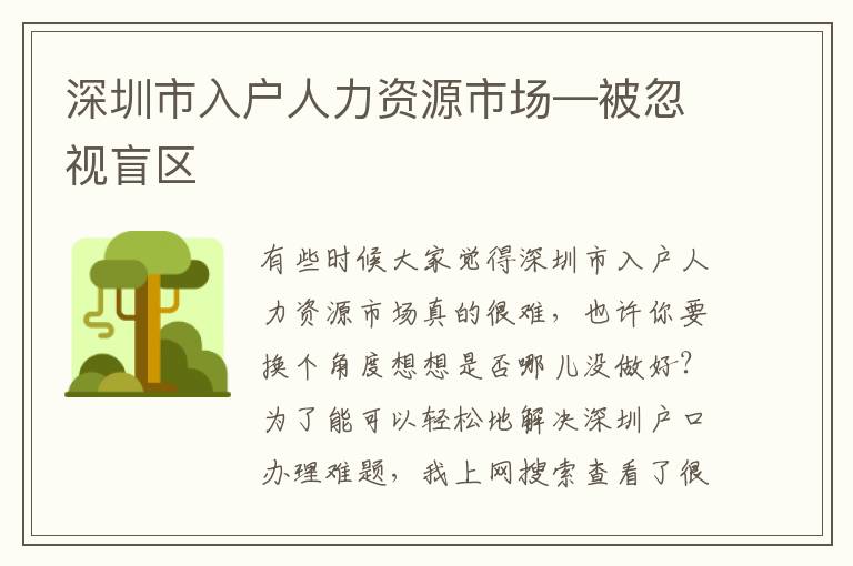 深圳市入戶人力資源市場—被忽視盲區(qū)