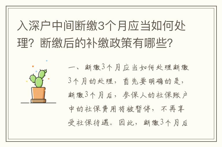 入深戶中間斷繳3個月應(yīng)當如何處理？斷繳后的補繳政策有哪些？