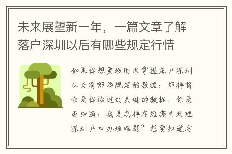 未來展望新一年，一篇文章了解落戶深圳以后有哪些規(guī)定行情