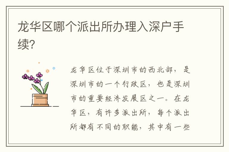 龍華區(qū)哪個派出所辦理入深戶手續(xù)？