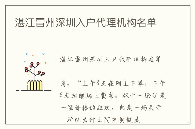 湛江雷州深圳入戶代理機(jī)構(gòu)名單