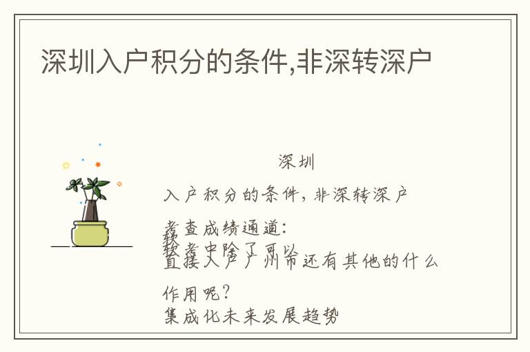 深圳入戶積分的條件,非深轉(zhuǎn)深戶