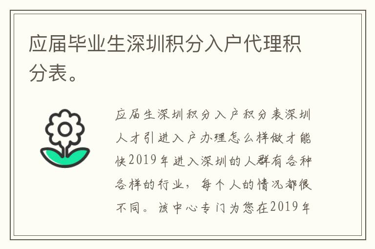 應屆畢業生深圳積分入戶代理積分表。
