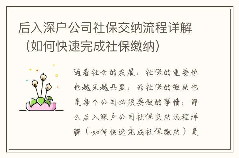 后入深戶公司社保交納流程詳解（如何快速完成社保繳納）