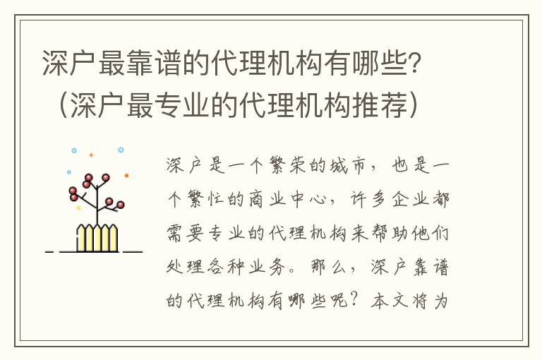 深戶最靠譜的代理機構(gòu)有哪些？（深戶最專業(yè)的代理機構(gòu)推薦）