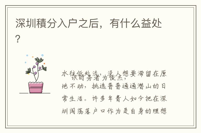 深圳積分入戶之后，有什么益處？
