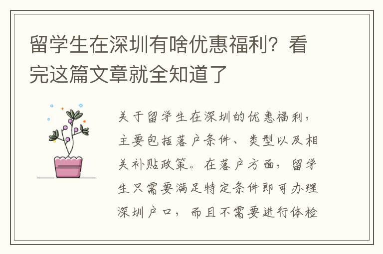 留學生在深圳有啥優(yōu)惠福利？看完這篇文章就全知道了