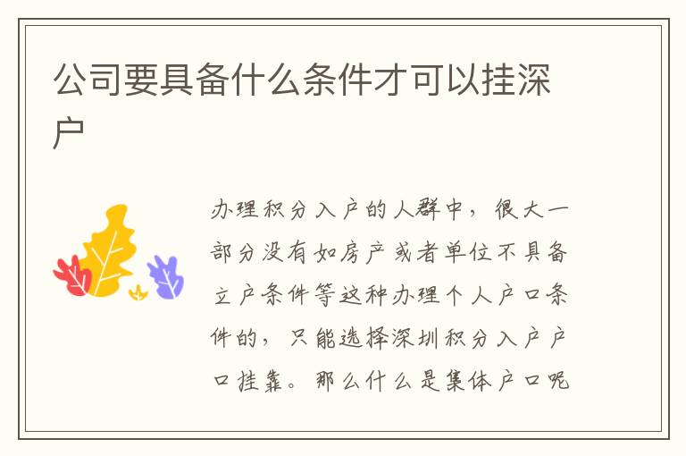 公司要具備什么條件才可以掛深戶