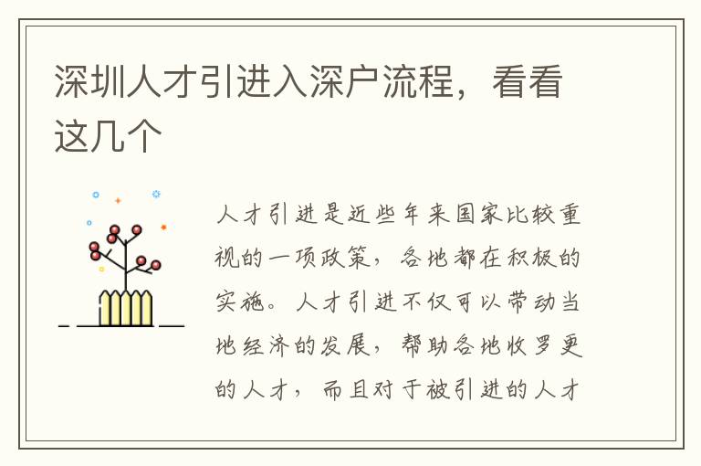 深圳人才引進(jìn)入深戶流程,看看這幾個(gè)