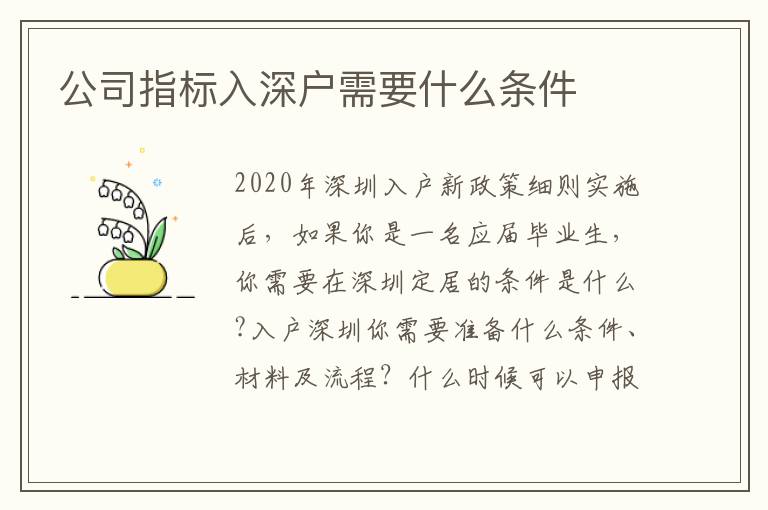 公司指標(biāo)入深戶需要什么條件