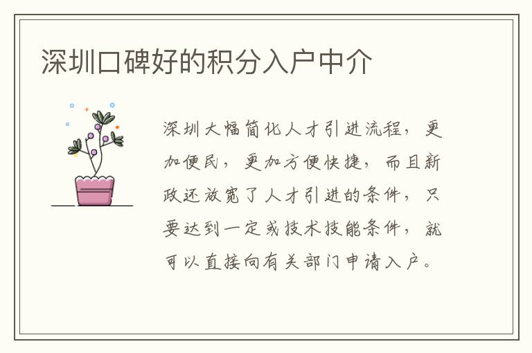 深圳口碑好的積分入戶中介
