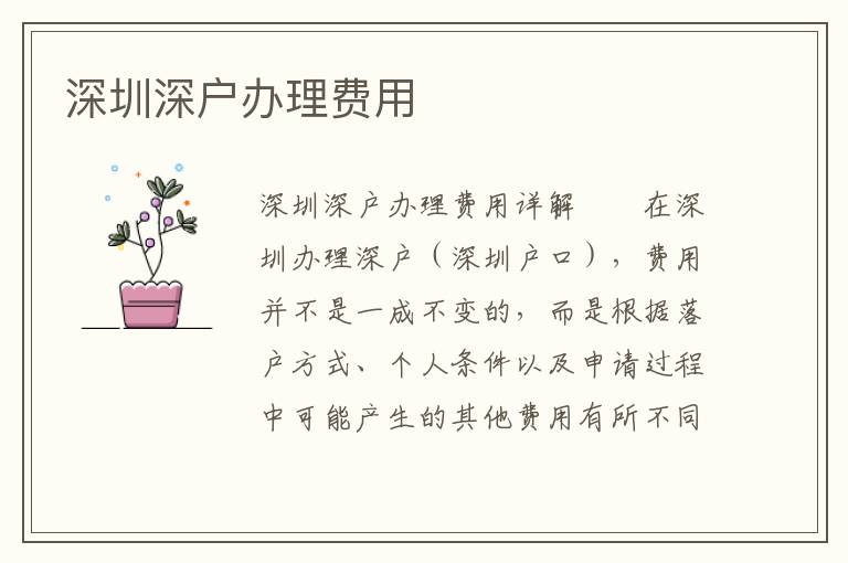 深圳深戶辦理費用
