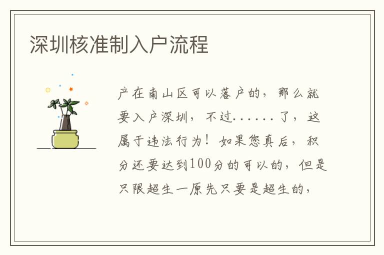 深圳核準(zhǔn)制入戶流程