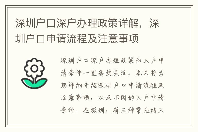 深圳戶口深戶辦理政策詳解，深圳戶口申請流程及注意事項
